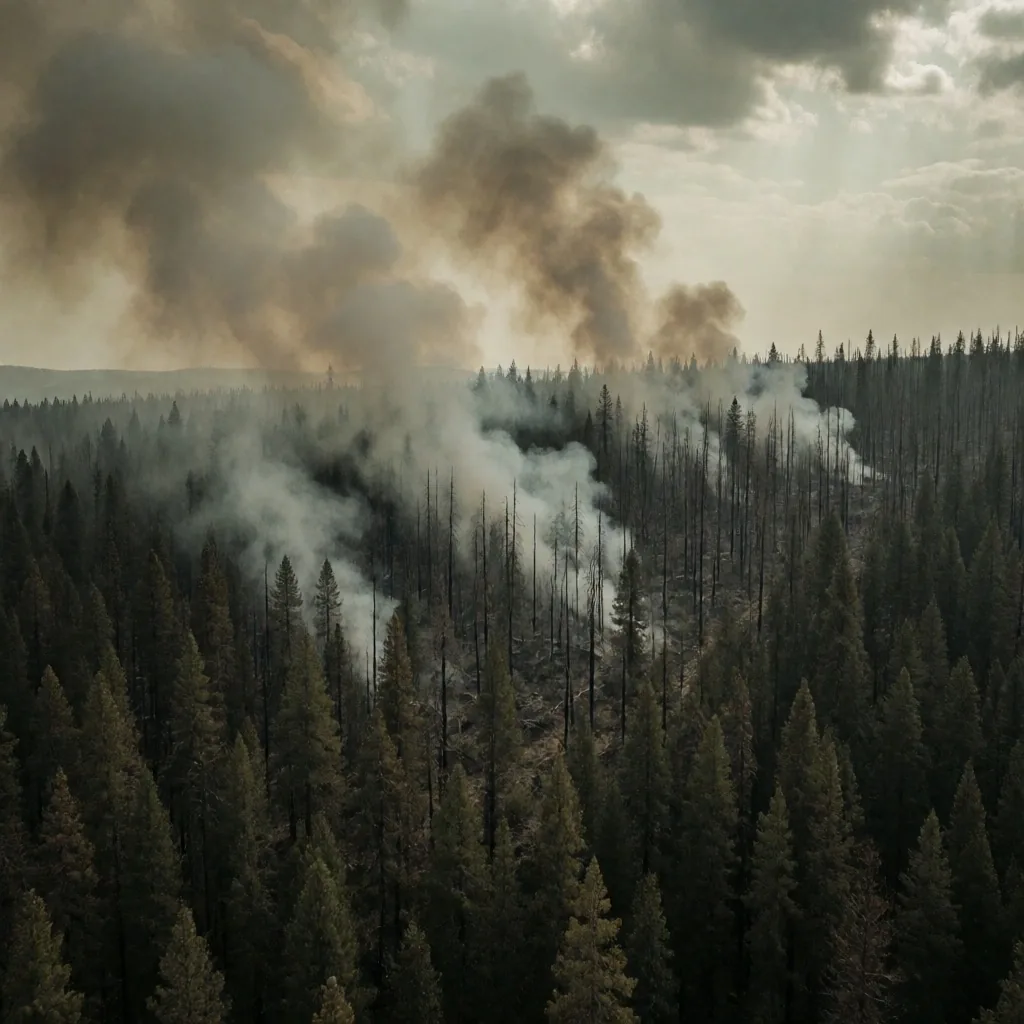 Vista aérea de zona forestal afectada