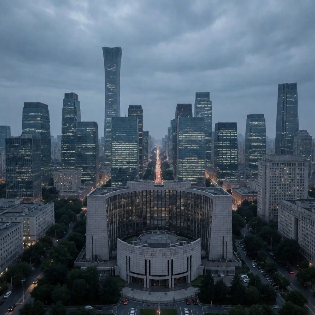 Distrito financiero de Pekín al atardecer