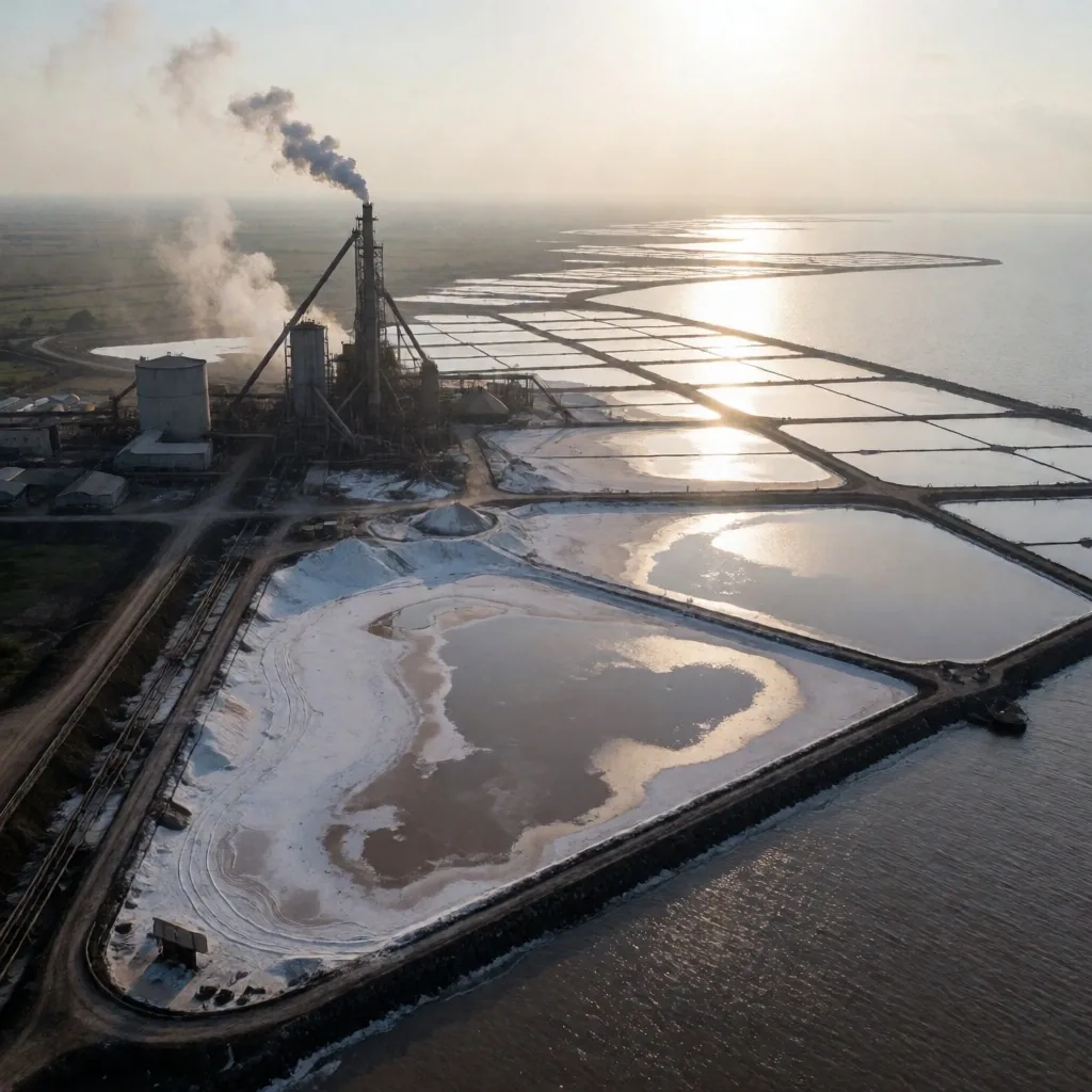Instalaciones industriales a orillas del lago Magadi en Kenia