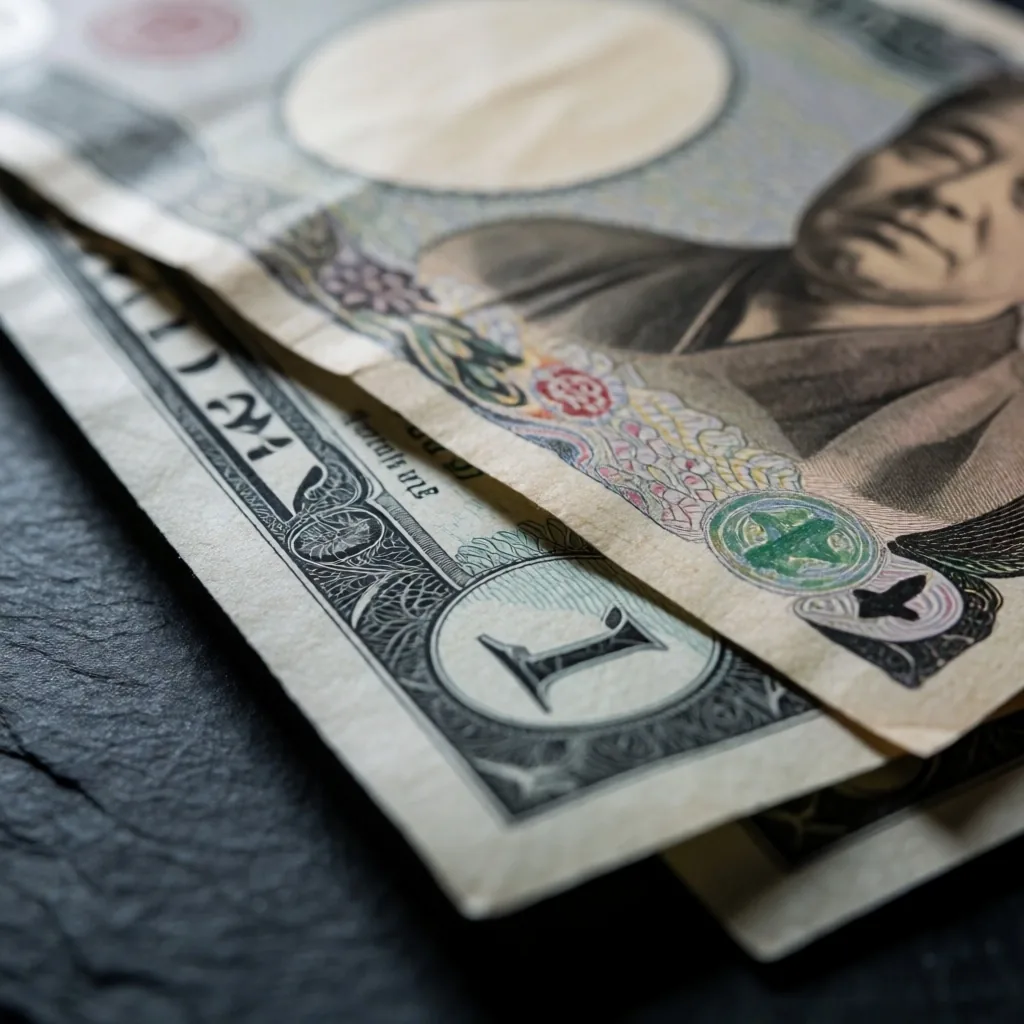 Billetes de yen japonés y dólar estadounidense