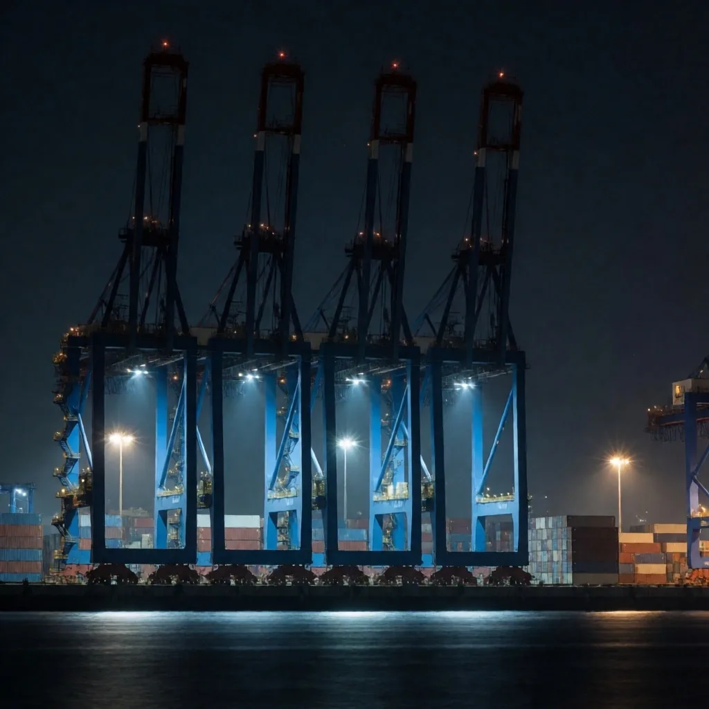 Puerto de contenedores operativo de noche