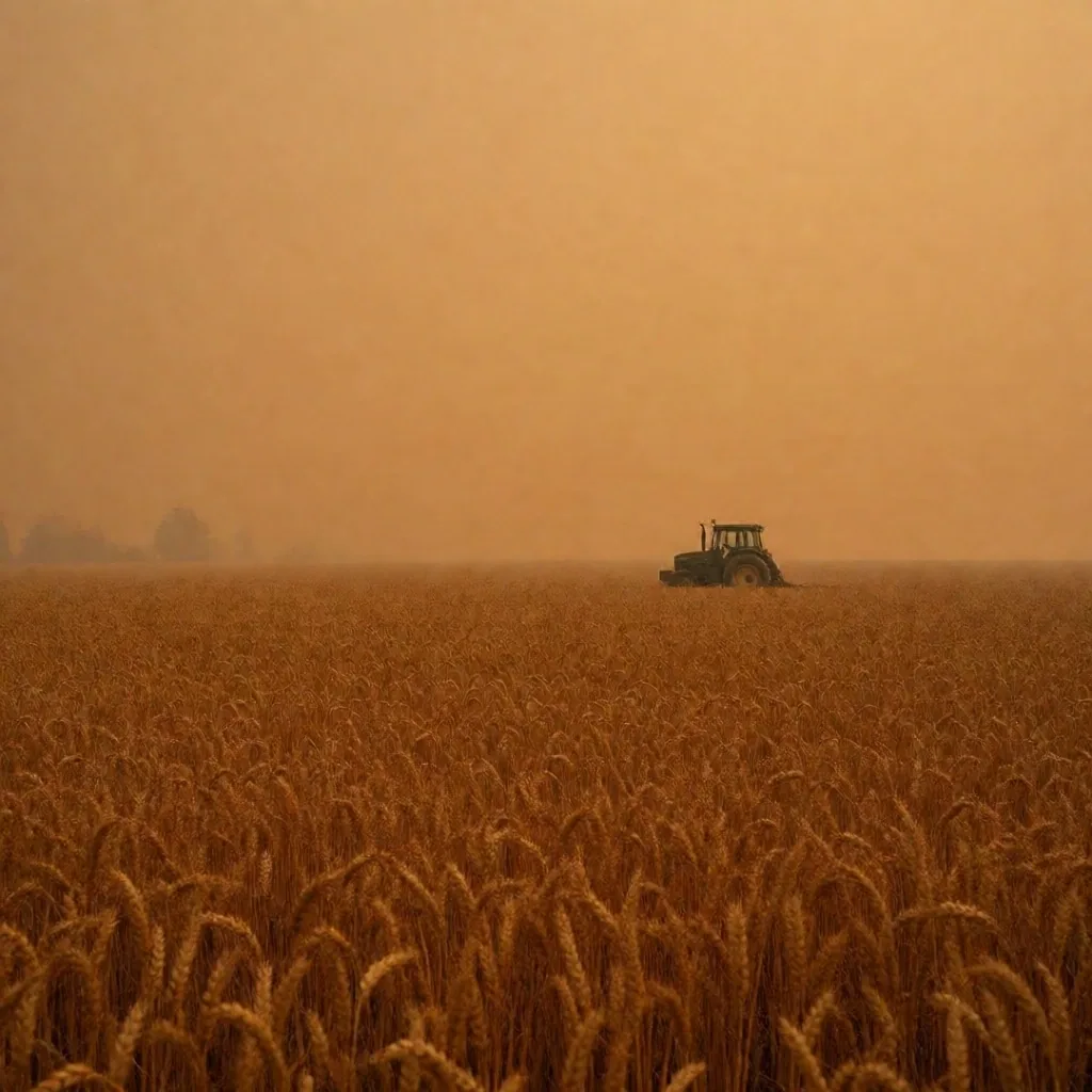 Campo agrícola bajo manto de humo forestal