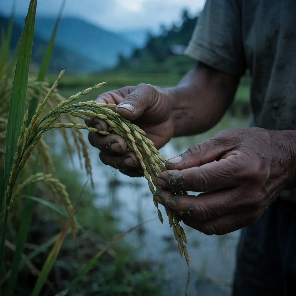 Cultivos de arroz anegados por inundaciones en el Himalaya