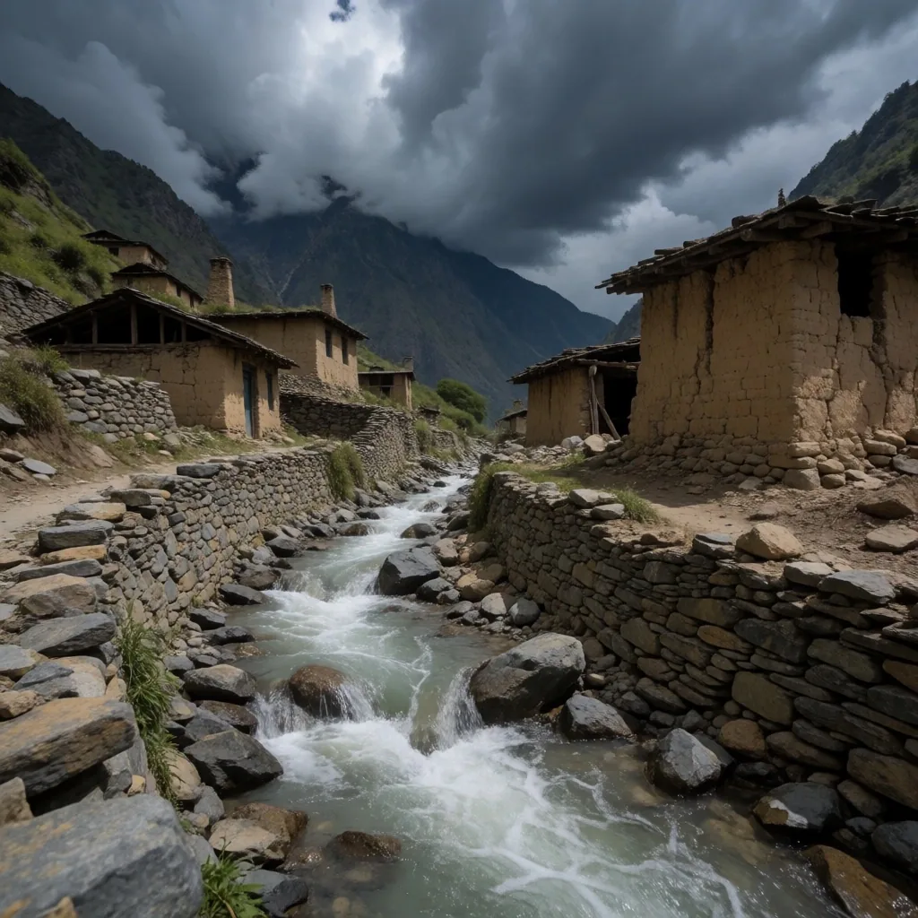 Inundaciones en un valle del Himalaya al amanecer