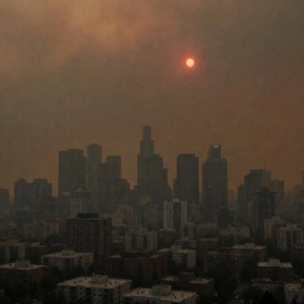 Ciudad cubierta por humo de incendios forestales