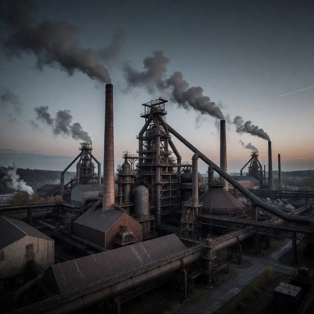 Paisaje industrial alemán al anochecer